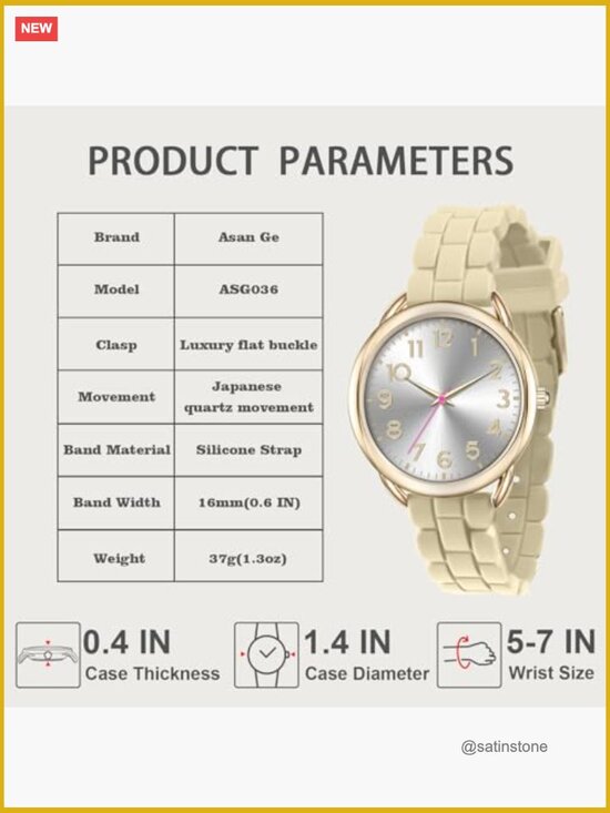 Analog Watch Large Numerals Easy Reading Silicone Strap Water Resistant 100ft main image 4